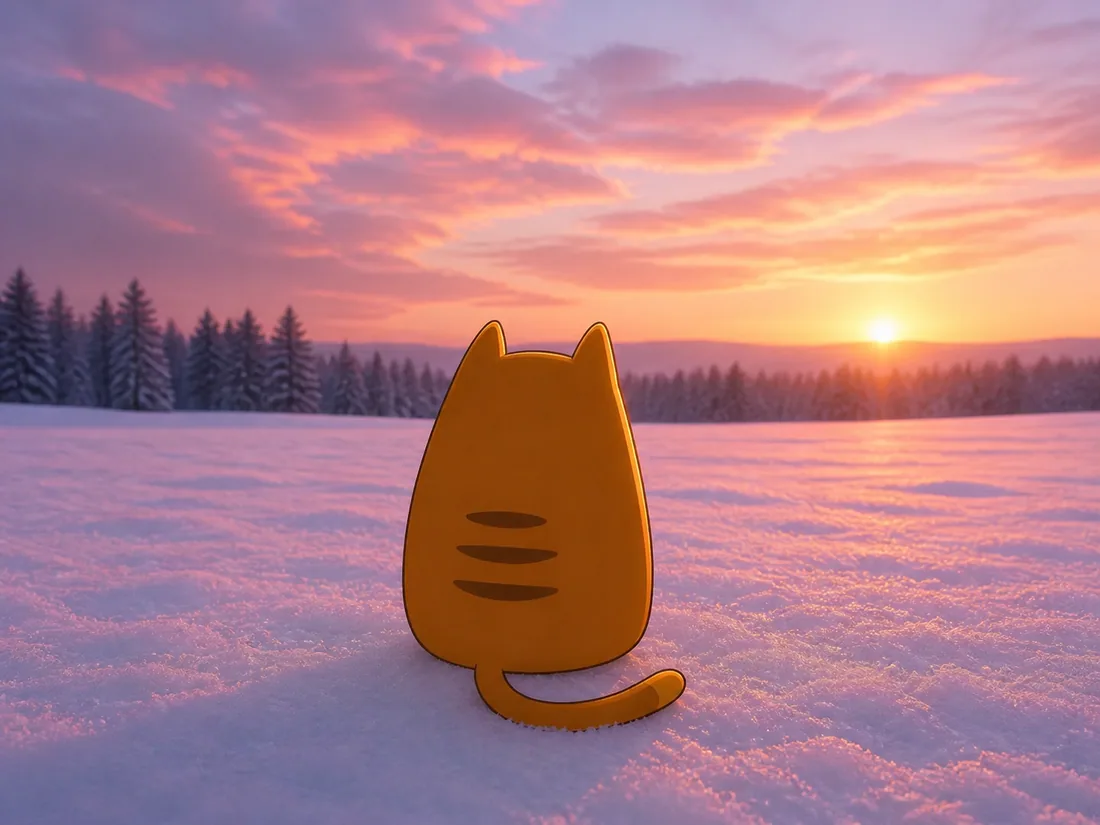 Sunrise Cat in a snowfield at dawn